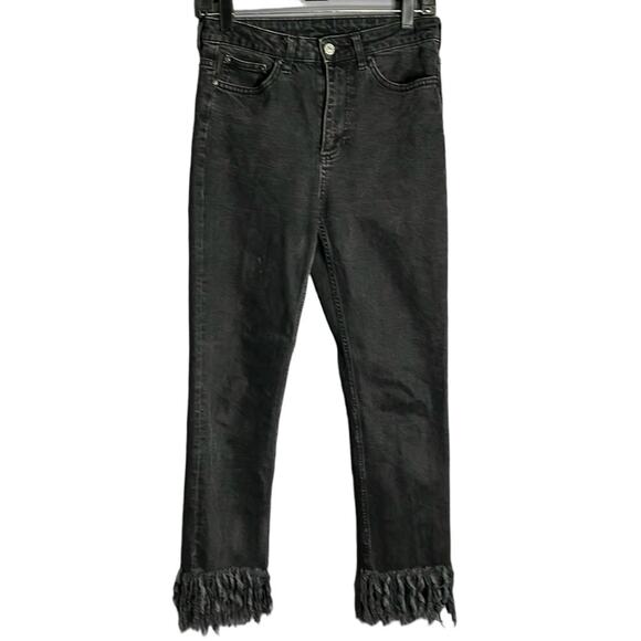 TopShop Black Mid Rise Jeans Fringe Bottoms Size 28 - Picture 1 of 10